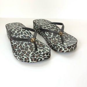 Tory Burch Animal Print Flip-Flop Wedges